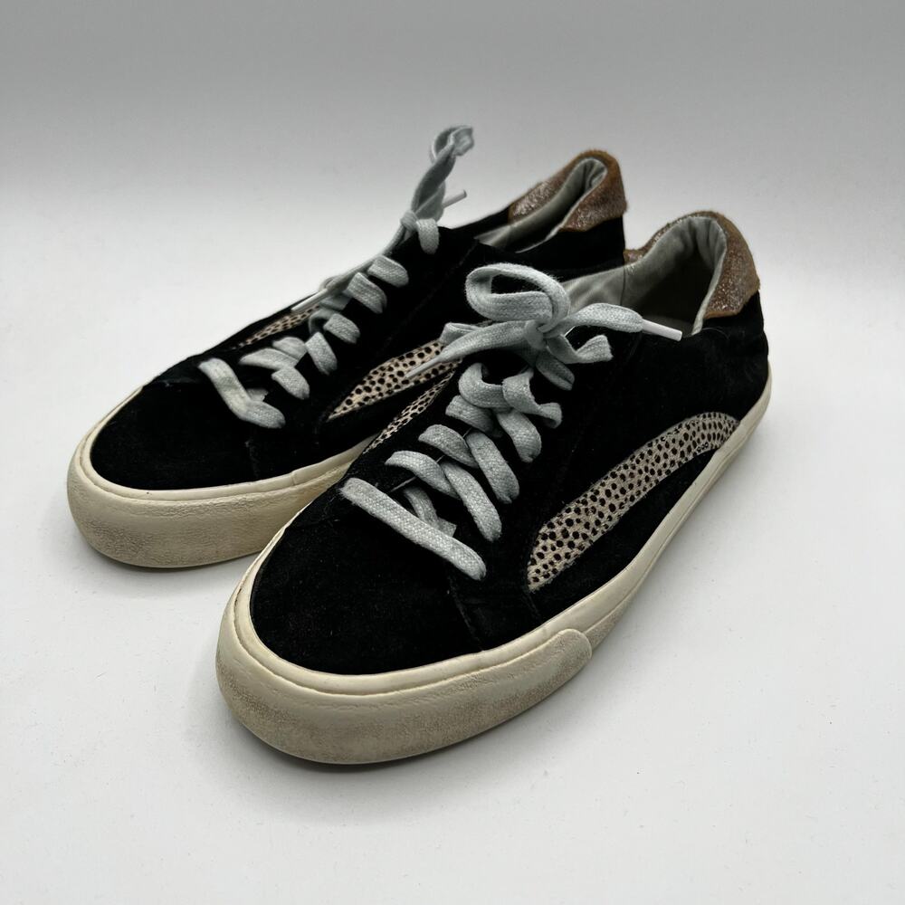 Madewell Lowtop Sidewalk Black and Leopard Dot Sneakersā Size 7.5